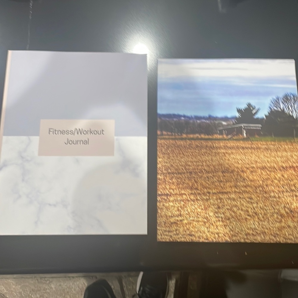 SET OF TWO PAPER NOTEBOOK & FITNESS/ WORKOUT JOURNAL. Fitness and Barn scene NH8